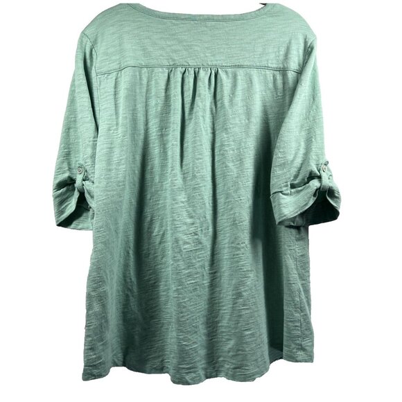 Chico's Women's Ultimate Tee‎ Large Mint Green Roll Tab Short Sleeve Slub Cotton - Picture 2 of 9